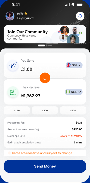 Tiki app showing send money from the UK