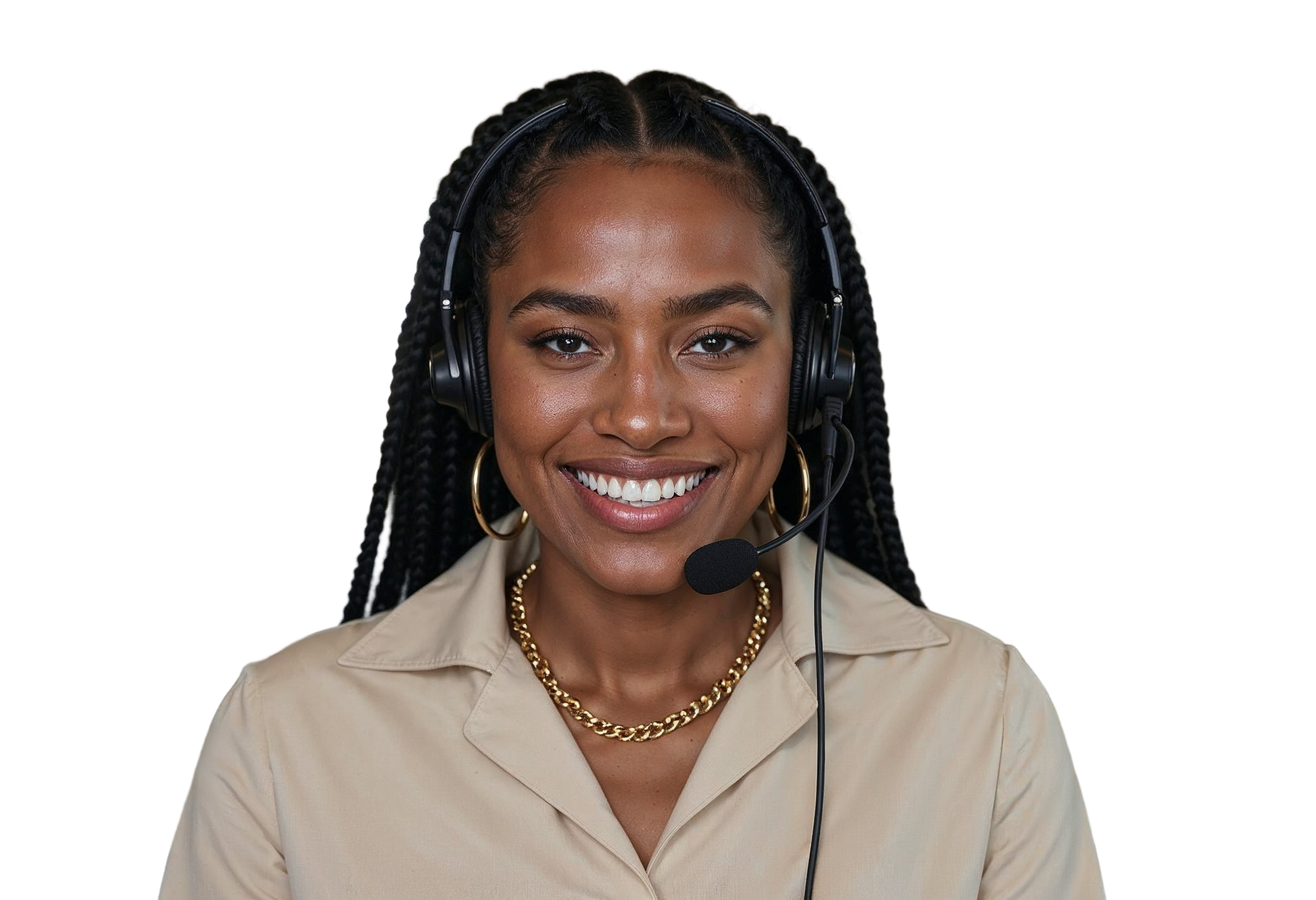 Customer support agent smiling with headset